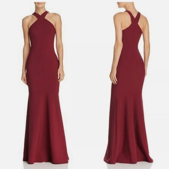 Likely || Willa Crossover Halter Mermaid Gown Burgundy Red 4 - Picture 1 of 8